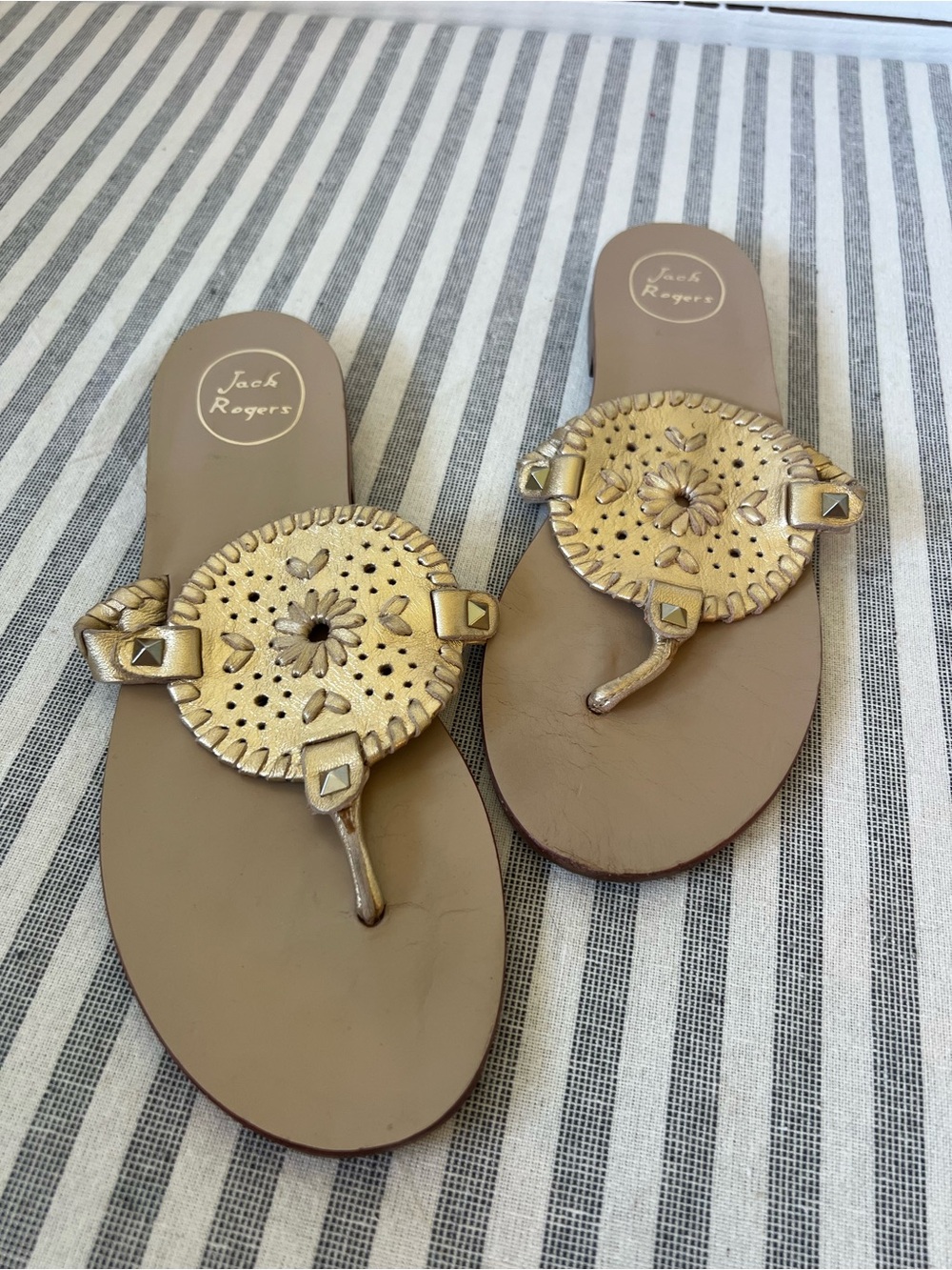 Jack Rogers Gold Flat Leather Sandal